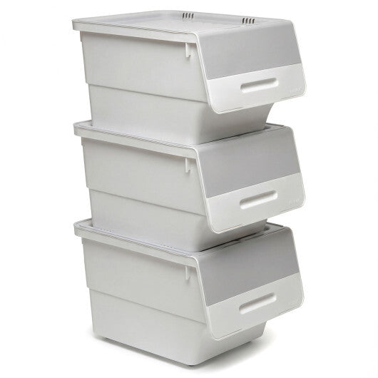 3 Pieces Storage Bins on Wheels Stackable Plastic Boxes with Stay-Open Lid (M)-Pink