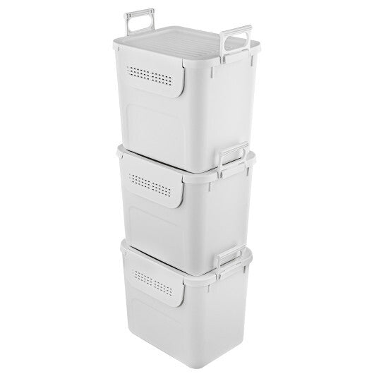 3 Pieces Plastic Storage Bins Stackable with Front Door and Side Handles-White