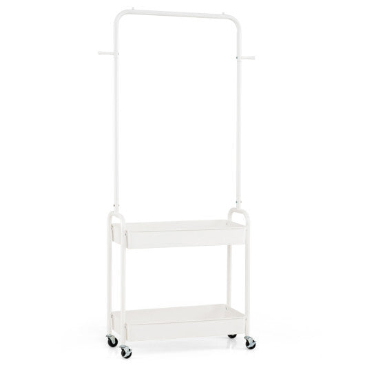 Heavy-Duty Laundry Cart with Hanging Rod and 2 Storage Baskets for Bedroom-Black