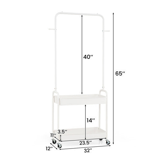 Heavy-Duty Laundry Cart with Hanging Rod and 2 Storage Baskets for Bedroom-Black