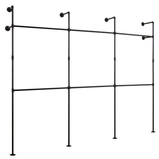 Wall Mounted Pipe Clothing Rack with 6 Hanging Rods-Black
