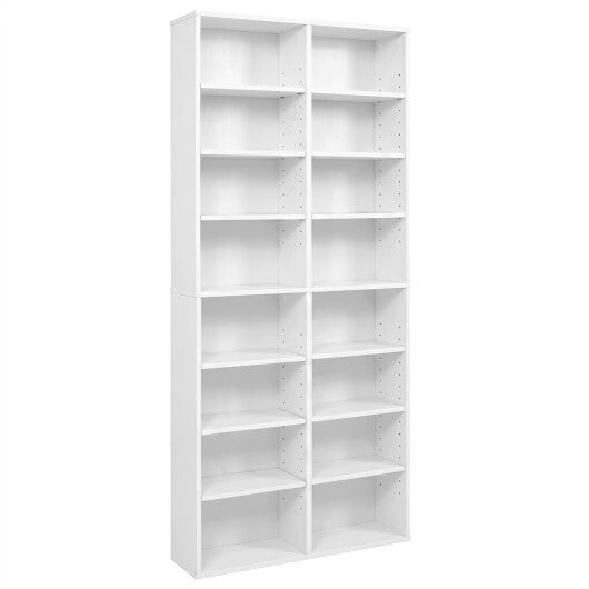 16 Compartment CD Storage Unit 54" Freestanding Open Display Shelf with 12 Removable Shelves-White