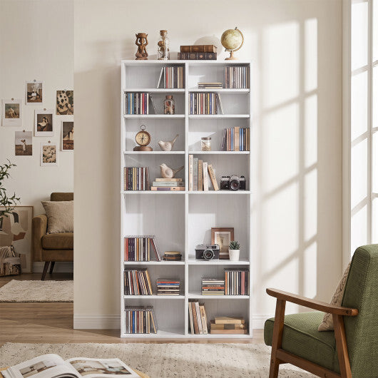 16 Compartment CD Storage Unit 54" Freestanding Open Display Shelf with 12 Removable Shelves-White