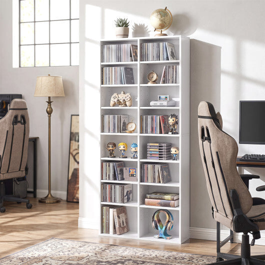 16 Compartment CD Storage Unit 54" Freestanding Open Display Shelf with 12 Removable Shelves-White