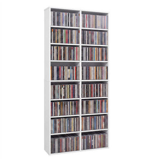 16 Compartment CD Storage Unit 54" Freestanding Open Display Shelf with 12 Removable Shelves-White