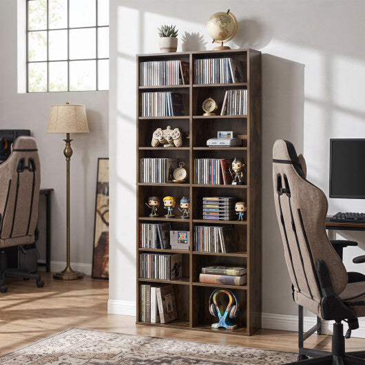 16 Compartment CD Storage Unit 54" Freestanding Open Display Shelf with 12 Removable Shelves-White