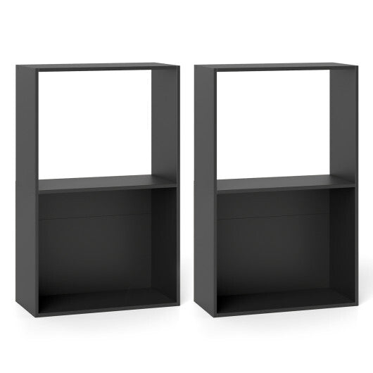 Set of 2 3-Tier Bookshelf with Open Storage Compartment and Freestanding Display Shelf-Black