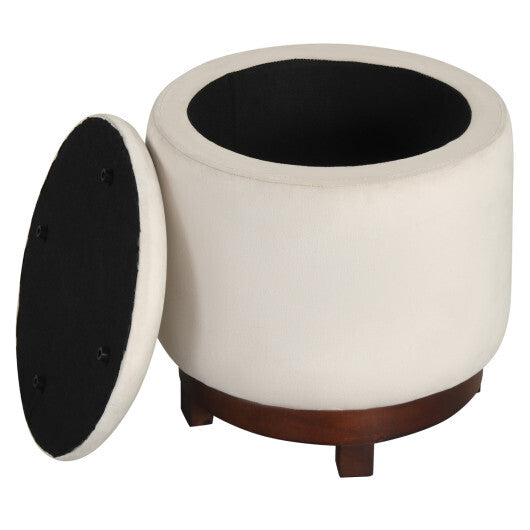 360? Swivel Velvet Foot Rest with Hidden Storage for Living Room-Beige