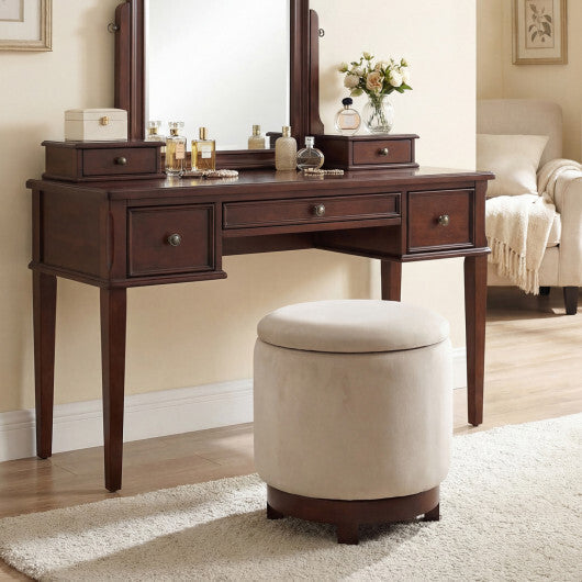 360? Swivel Velvet Foot Rest with Hidden Storage for Living Room-Beige