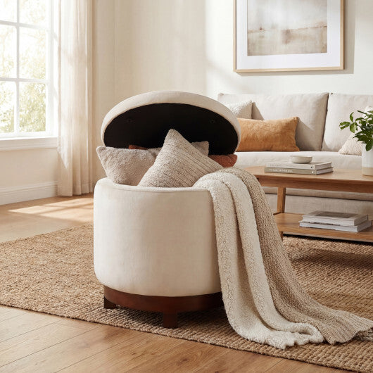 360? Swivel Velvet Foot Rest with Hidden Storage for Living Room-Beige