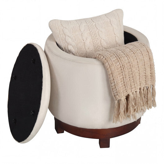 360? Swivel Velvet Foot Rest with Hidden Storage for Living Room-Beige