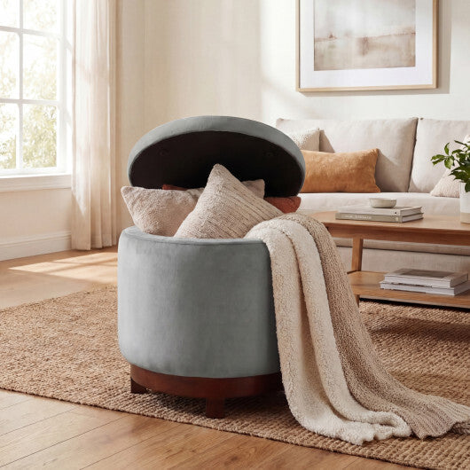 360? Swivel Velvet Foot Rest with Hidden Storage for Living Room-Beige