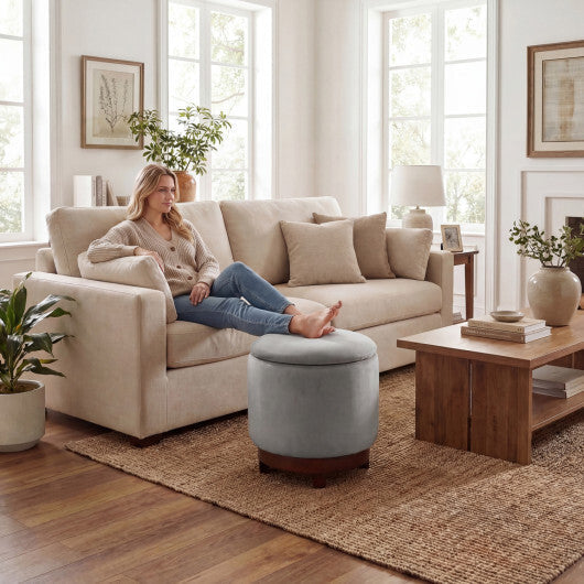 360? Swivel Velvet Foot Rest with Hidden Storage for Living Room-Beige