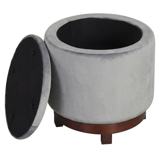 360? Swivel Velvet Foot Rest with Hidden Storage for Living Room-Beige