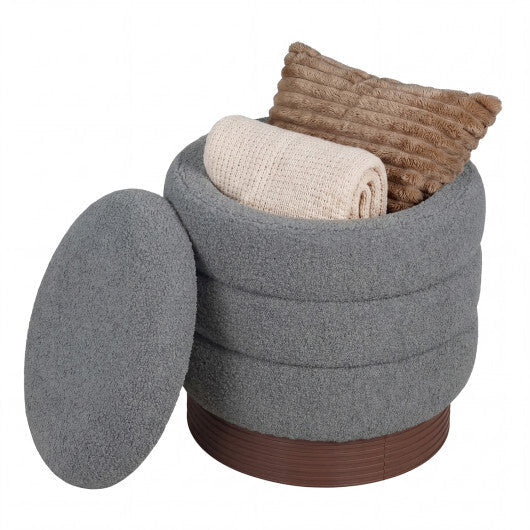 Round Storage Ottoman with Acacia Wood Frame for Living Room-Gray