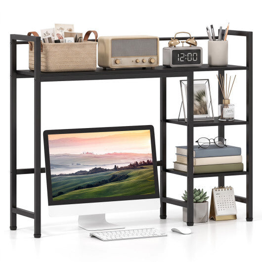 Desktop Bookshelf 38.5" W with Storage Display Rack for Home Office-Black