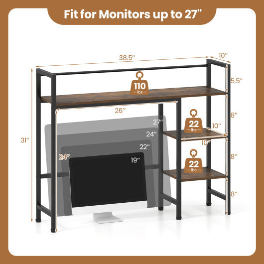 Desktop Bookshelf 38.5" W with Storage Display Rack for Home Office-Black