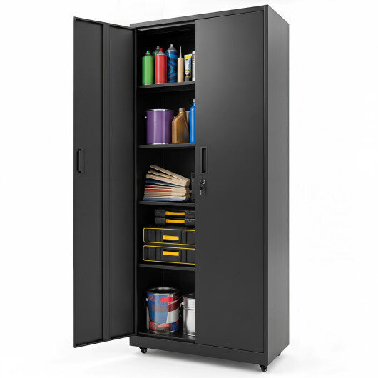 Rolling Metal Storage Cabinet 73 Inches Lockable File Cabinet with 4 Smooth Wheels-Black
