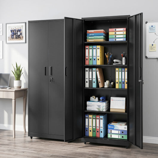 Rolling Metal Storage Cabinet 73 Inches Lockable File Cabinet with 4 Smooth Wheels-Black