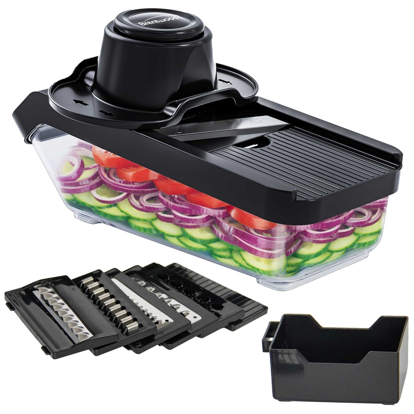 Brentwood 3.6 Cup Mandolin Slicer and Cheese Grater in Black with 6 Interchangeable Blades