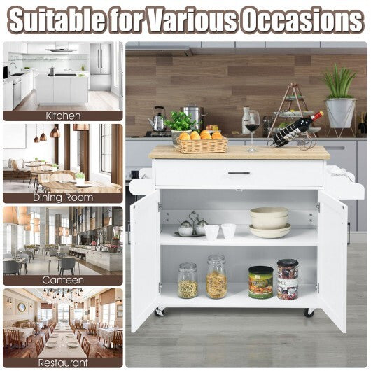 Rolling Kitchen Island Cart with Towel and Spice Rack-Gray