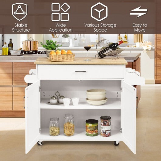 Rolling Kitchen Island Cart with Towel and Spice Rack-Gray