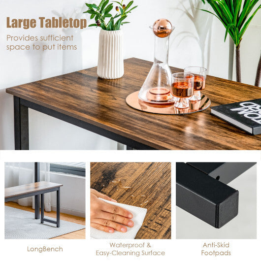 3 Pieces Dining Table Set with 2 Benches for Dining Room Kitchen Bar-Brown