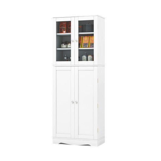 Tall Kitchen Pantry Cabinet with Dual Tempered Glass Doors and Shelves-Black