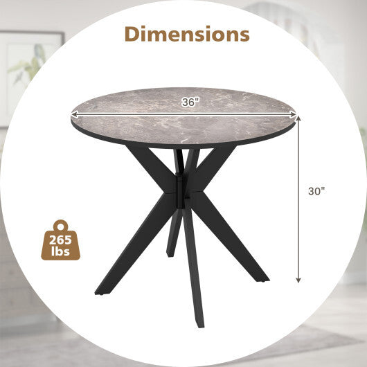 36-Inch Mid Century Modern Kitchen Table with Faux Marble Tabletop and Solid Rubber Wood Legs-White