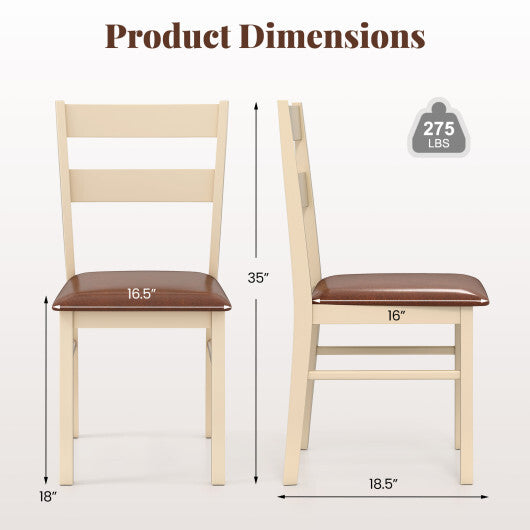 Wooden Dining Chair Set of 2 PU Leather Upholstered Kitchen Armless Chairs-White