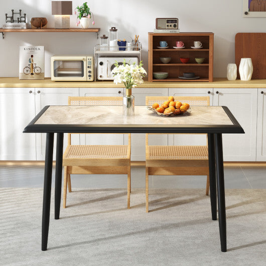 Sintered Stone Dining Table 44" Rectangular Kitchen Table with Metal Frame Indoor Modern Breakfast Table for Living Room Dining Room-Golden