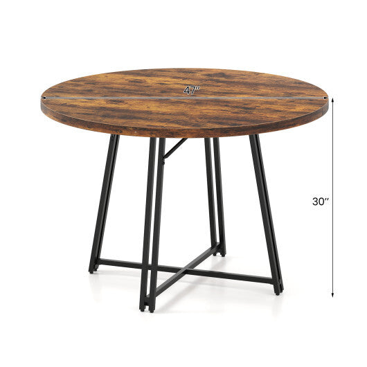 47 Inch Dining Table for 4-6 People Round Kitchen Table with Cross Base-Rustic Brown