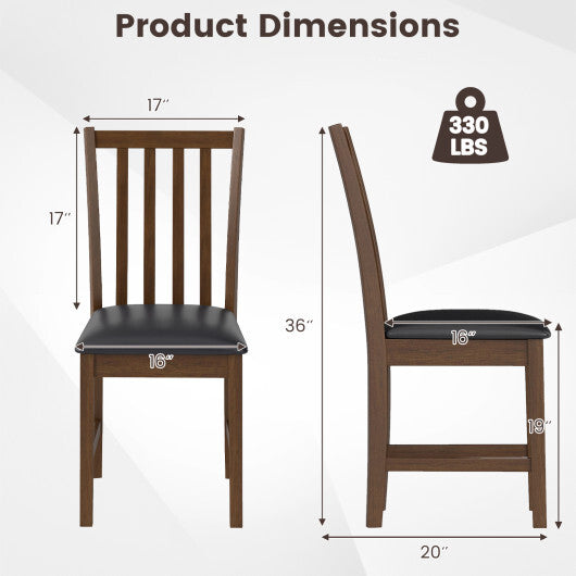 Wooden Dining Chair Set of 2 with Rubber Wood Frame and Padded Seat-White