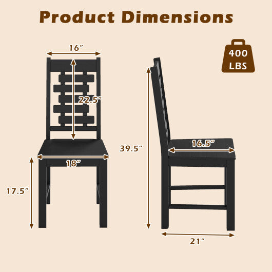 Wooden Dining Chair Set of 2 Solid Rubber Wood Kitchen Chairs-White