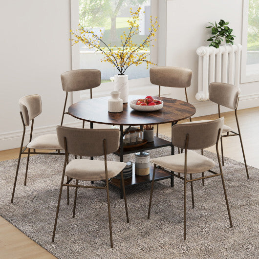 47 Inch Round Dining Table for 4-6 People Large Kitchen Table with 2-Tier Storage Shelves-Black