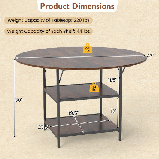 47 Inch Round Dining Table for 4-6 People Large Kitchen Table with 2-Tier Storage Shelves-Black