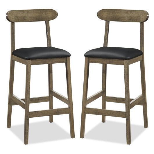 Set of 2 Bar Stools Upholstered with Rubber Wood Legs and Footrests-Oak