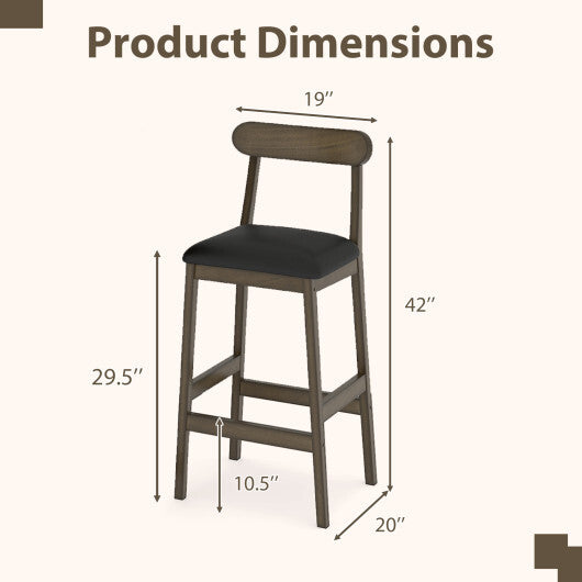Set of 2 Bar Stools Upholstered with Rubber Wood Legs and Footrests-Oak