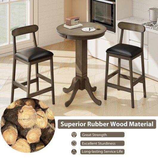 Set of 2 Bar Stools Upholstered with Rubber Wood Legs and Footrests-Oak
