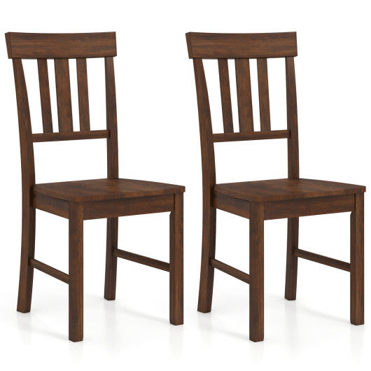 Rubber Wood Dining Chairs Set of 2 with High Slat Backrests-Brown