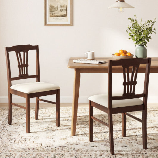 Wooden Dining Chairs Set of 2 Upholstered Kitchen Chairs with Solid Rubber Wood Frame-Gray