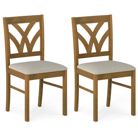 Set of 2 Wooden Dining Chairs Upholstered with Hollowed Backrest and Soft Padded Seat-Oak
