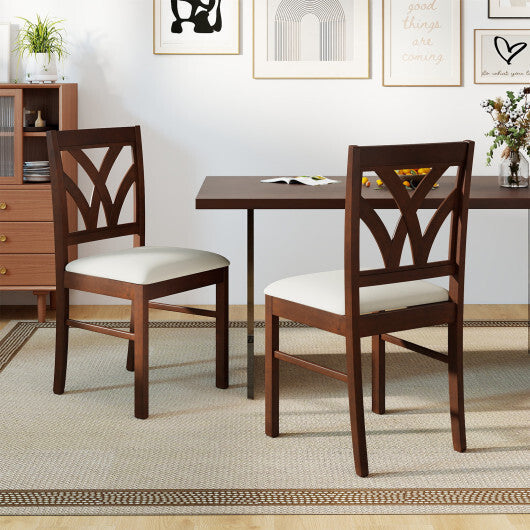 Set of 2 Wooden Dining Chairs Upholstered with Hollowed Backrest and Soft Padded Seat-Oak