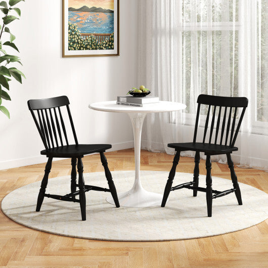 Windsor Dining Chairs Set of 2 with Curved Spindle Back-Natural