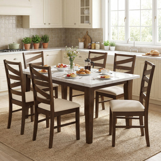 Dining Chairs Set of 2 with Backrests and Rubber Wood Frames-Brown