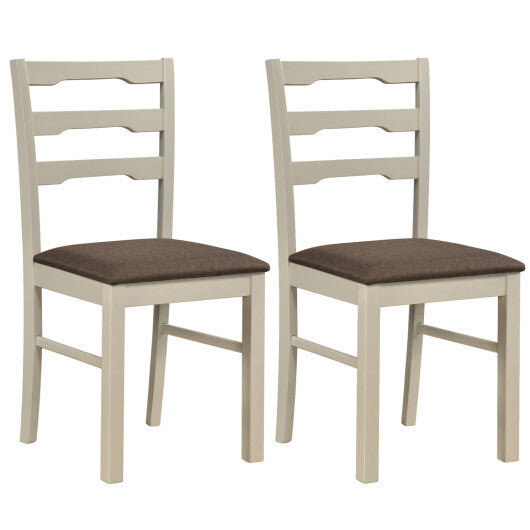 Set of 2 Linen Style Upholstered Dining Chairs with Wood Frames-White