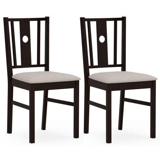 Set of 2 Rubber Wood Kitchen Chairs with Fabric Padded Seat -Coffee