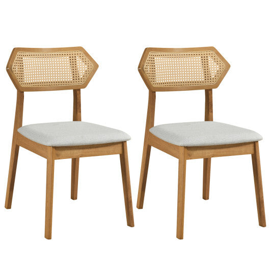 Mid Century Rattan Dining Chairs Set of 2 with Rattan Back and Solid Wood Frame-Black