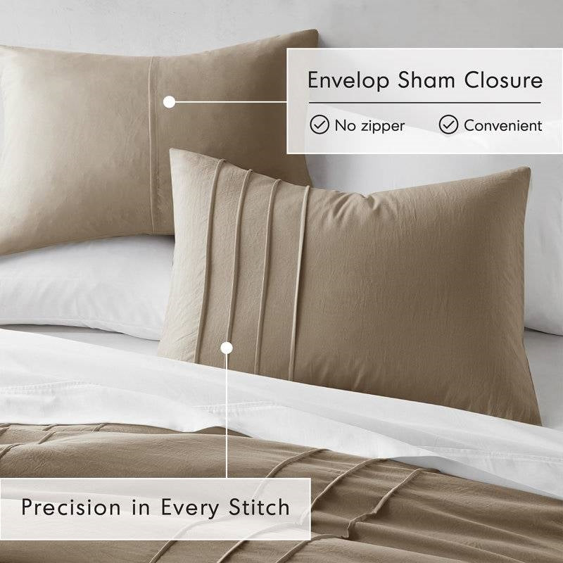 Twin/Twin XL Microfiber Pleated Soft Lightweight Comforter Set Tan Khaki