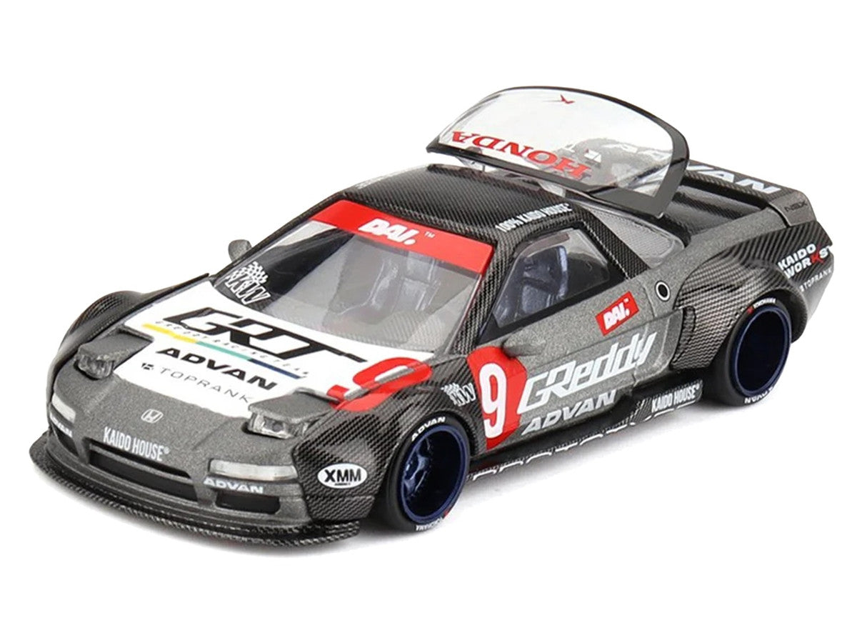 Honda NSX "Kaido Test Car Spec V1" #9 Gray Metallic with Carbon Top and Graphics (Designed by Jun Imai) "Kaido House" Special 1/64 Diecast Model Car by Mini GT
